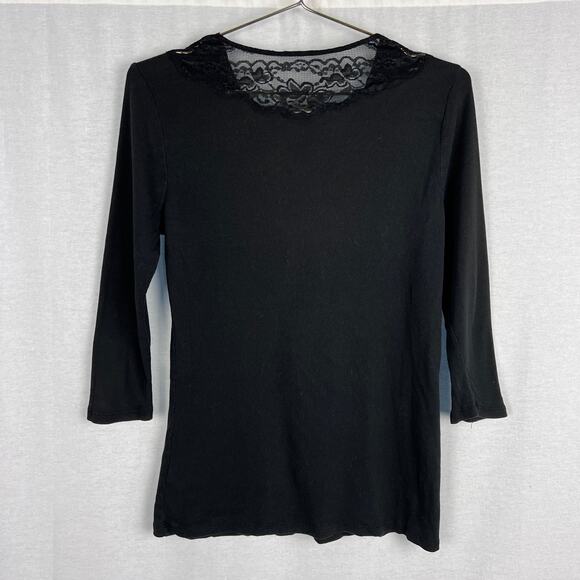 Naturelle by RXB Top Y2K Lace Trim Henley Shirt Black Whimsigoth Vamp Witchy - Picture 3 of 4